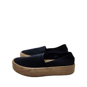 Sun + Stone Black Canvas Espadrille Platform Slip-Ons